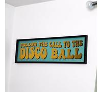 Darthome Framed Wall Art 72cm Follow The Call To The Disco Ball Blue Gold Modern Print Gift