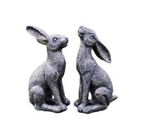 Darthome Garden Hare Ornaments Set, Bronze Effect Resin, 2 Piece Outdoor Sculptures, Moongazing and Alert Poses, 23cm Height, Freestanding Design