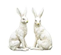 Darthome Garden March Hare Ornaments Set, Aged White Resin, 2 Piece Outdoor Sculptures, 43cm Height, Freestanding Design