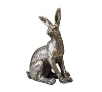 Darthome Gold Sitting March Hare Ornament, Distressed Finish, Resin, Freestanding Shelf Statue, Rustic Country Decor, 11x15x22cm