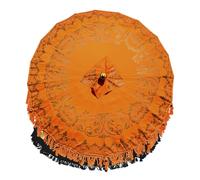 Darthome Handmade Orange & Gold Bali Sun Parasol 2.6m x 2m Traditional Indonesian Garden Umbrella With Jointed Wooden Pole