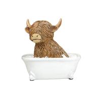 Darthome Highland Cow In The Bath Ornament 12x11x8cm Resin Brown Novelty Animal Bathroom Figurine