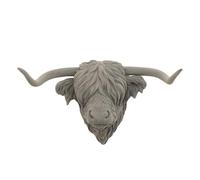 Darthome Highland Cow Wall Decor, Velvet Effect Grey Resin, Large Wall Mounted Animal Bust, Textured Finish, 38cm x 46cm x 30cm