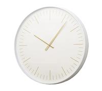 Darthome Large 50cm White and Gold Silent Wall Clock, Round Modern Glass Face, Battery Powered, Non-Ticking Quartz Movement