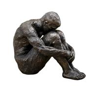 Darthome Large Bronze Sitting Man Sculpture, Resin Abstract Human Figurine, Antique Bronze Effect, Modern Home Decor Statement Piece