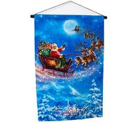 Darthome Light Up Santa Sleigh Wall Tapestry Blue Fabric Father Christmas Banner Hanger