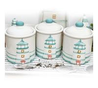 Darthome Lighthouse Kitchen Canisters Set Of 3 Glazed Ceramic Seaside Lidded Storage Jars