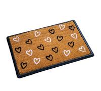 Darthome Love Heart Pattern Coir Doormat, Indoor Outdoor Entrance Mat with Rubber Backing, Black White Brown, 40 x 60 cm
