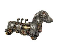 Darthome Ltd Industrial Silver Resin Gothic Steampunk Daschund Sausage Dog Sculpture Ornament 31cm