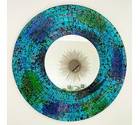 Darthome Ltd Round Mosaic Wall Mirror Teal Blue & Green Glass Unique Handmade Craft Gift Art (Large - 40cm)