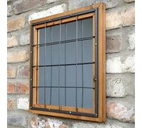 Darthome Ltd Square Caged Mirror 40x40 cm Industrial Wooden Frame Metal Hallway Vanity Wall Decor Gift