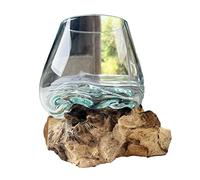 Darthome Molten Glass Home Decorative Bowl On Rustic Teak Root Wood Stand Ornament Gift 14cm