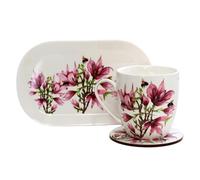 Darthome Mug Coaster and Tray Set Pink Magnolia Flower Fine China Cork Melamine Serving