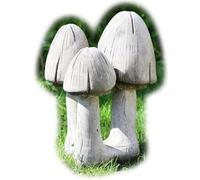 Darthome Mushroom Trio Sculpture Reconstituted Stone Antique Grey Garden Ornament UK Made