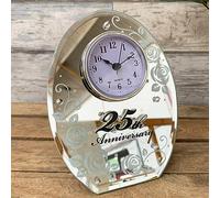 Darthome New Happy 25th Silver Wedding Anniversary Standing Oval Mirror Mantle Clock Gift 16cm