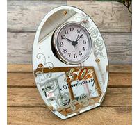 Darthome New Happy 50th Golden Wedding Anniversary Standing Oval Mirror Mantle Clock Gift 16cm