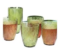 Darthome Pack of 6 Green Leaf Drinking Cups Set, Shatterproof Acrylic Tumblers with Leaf Pattern, 475ml