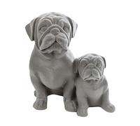 Darthome Pug Pair Ornament 18cm Grey Velvet Resin Modern Sitting Dog And Baby Sculpture Art