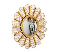 Darthome Rattan & Bamboo Wall Mirror 51x51cm Flower Petal Wooden Natural Boho Home Decor