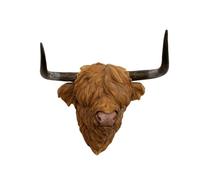 Darthome Resin Highland Cow Head Wall Decor, Brown Coo with Black Horns, 35cm x 36cm x 21cm, Indoor Wall Mounted Animal Bust