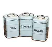 Darthome Retro Blue Tea Coffee Sugar Canisters Vintage Metal Square Kitchen Storage Jars