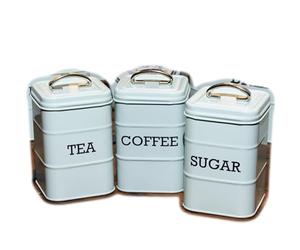 Darthome Retro Blue Tea Coffee Sugar Canisters Vintage Metal Square Kitchen Storage Jars