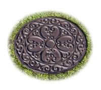 Darthome Round Cast Iron Stepping Stone, Brown, Decorative Vintage Scroll Pattern, Weather Resistant, 28cm, Garden Path Decor