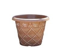 Darthome Round Terracotta-Coloured Roman Planter, Plastic, Tuscany-Inspired Pattern, Outdoor Garden Pot, Brown, with Drainage Holes (1, Medium 35cm)