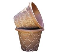 Darthome Round Terracotta-Coloured Roman Planter, Plastic, Tuscany-Inspired Pattern, Outdoor Garden Pot, Brown, with Drainage Holes (2, Large 45cm)