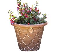 Darthome Round Terracotta-Coloured Roman Planter, Plastic, Tuscany-Inspired Pattern, Outdoor Garden Pot, Brown, with Drainage Holes (1, Large 45cm)