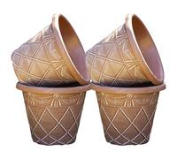 Darthome Round Terracotta-Coloured Roman Planter, Plastic, Tuscany-Inspired Pattern, Outdoor Garden Pot, Brown, with Drainage Holes (4, Large 45cm)