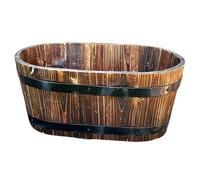 Darthome Rustic Oval Trough Pot 31x14x18cm Burnt Wood Small Brown Garden Flower Container Window Box