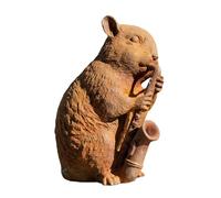 Darthome Rusty Cast Iron Mouse With Saxophone Garden Ornament Sculpture Decoration Figure