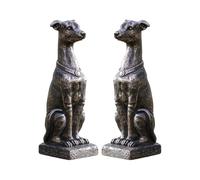 Darthome Set of 2 Bronze Gracious Greyhound Dog Statues, Resin Garden Ornaments with Square Plinth, Weather Resistant, 30cm Height, Indoor Outdoor Decor