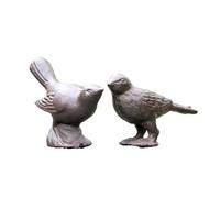 Darthome Set Of 2 Cast Iron Bird Garden Ornaments Antique Rustic Brown Robin Figurines