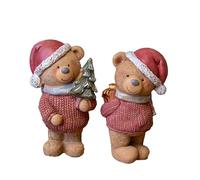 Darthome Set Of 2 Christmas Teddy Bear Figurines Resin Mini Xmas Cute Animal Ornaments