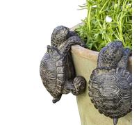 Darthome Set Of 2 Climbing Tortoise Pot Hangers, Realistic Textured Resin, Brown and Green, Garden Planter Ornaments for Indoor and Outdoor Use