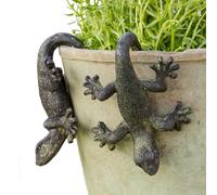 Darthome Set of 2 Lizard Pot Hangers, Climbing Reptile Garden Ornaments, Resin, Brown Green, Realistic Textured Finish, 7x11x3cm