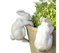 Darthome Set Of 2 Rabbit Pot Hangers, Resin Climbing Bunny Garden Ornaments, Grey Distressed Finish, 6x9x4cm