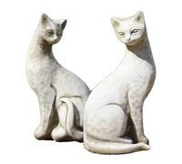 Darthome Set Of 2 Siamese Cat Pair Sculptures Stone Grey Sitting Animal Garden Ornaments