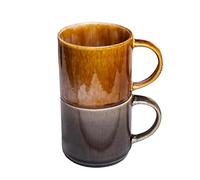 Darthome Set of 2 Stacking Mugs 300ml Mixed Reactive Glaze Brown Black Coffee Tea Cups
