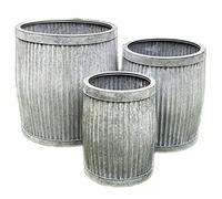 Darthome Set Of 3 Galvanised Tub Planters Large Metal Round Ribbed Dolly Garden Drum Pots