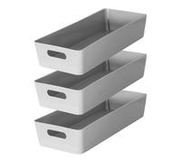Darthome [Set of 3] Pantry Organiser Storage Trays 30cm Long Narrow Grey Drawer Baskets Containers