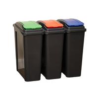 Darthome Set Of 3 Slimline 25L Plastic Recycle Bins Coloured Lids Kitchen Rubbish Waste