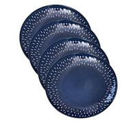 Darthome Set of 4 Blue Splash Reactive Glaze Dinner Plates 28x28cm Stoneware Navy Tableware