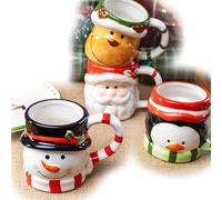 Darthome Set of 4 Christmas Character Head Mugs 250ml Santa Reindeer Snowman Penguin Cups