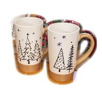 Darthome Set of 4 Christmas Tree Latte Mugs 570ml Xmas Forest Two Tone Hot Chocolate Cups