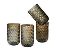Darthome Set of 4 Diamond Glass Tumblers 400ml Colourful Embossed Water Drinking Glasses (Green)