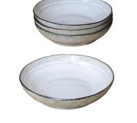 Darthome Set of 4 Embossed Reactive Glaze Pasta Bowls, Grey, Stoneware, 20cm, Dishwasher and Microwave Safe, for Pastas, Salads & Soups