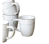 Darthome Set of 4 Embossed Reactive Glaze Stoneware Mugs, Grey, 360ml, Lined Pattern, Dishwasher and Microwave Safe